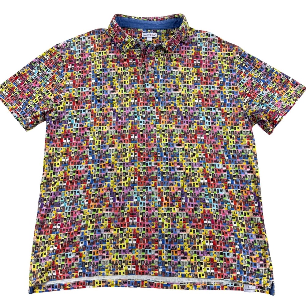Coton Doux Polo Shirt Mens XL‎ Multicolor Graphic Door Print Cotton Casual Top
